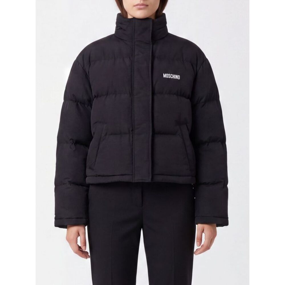 Moschino Couture Cropped Quilted Nylon Puffer Jacket With Graphic Print